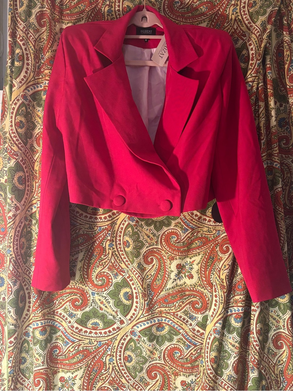 Bluzat Cropped Fuchsia Blazer Jacket Suit Set